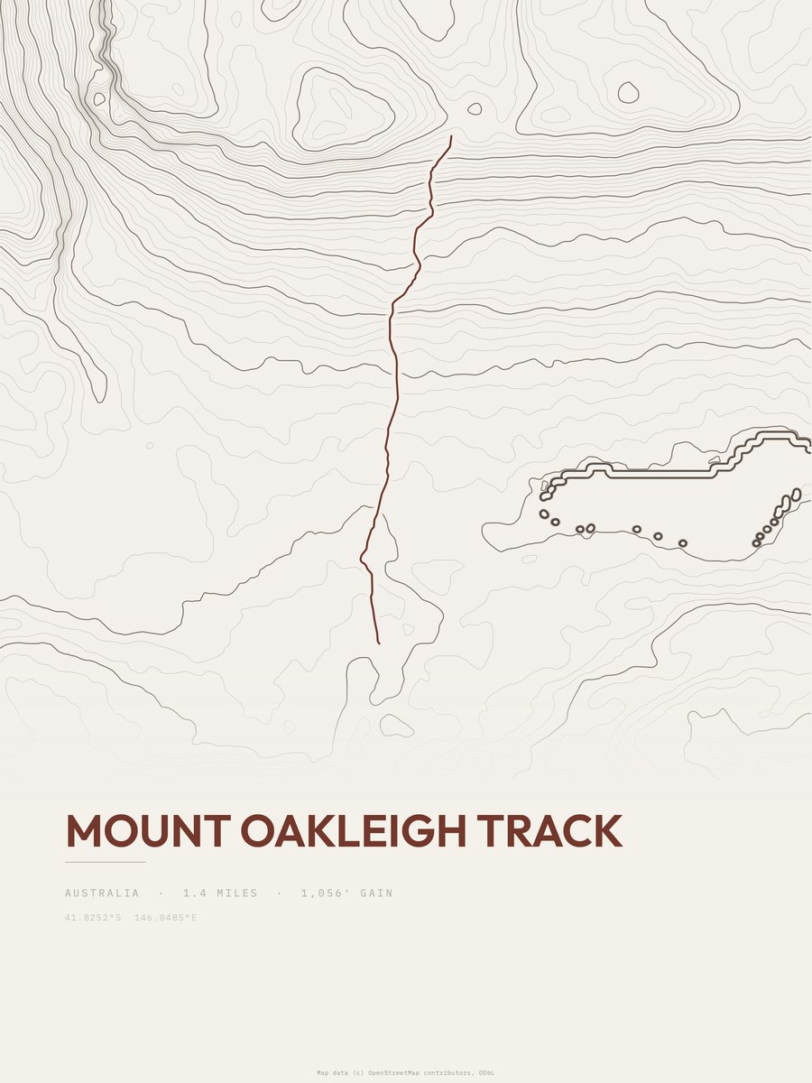 Mount Oakleigh Track topographic trail print