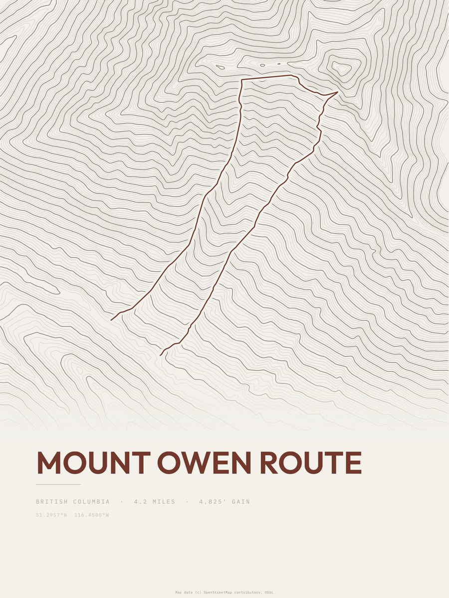 Mount Owen Route topographic trail print