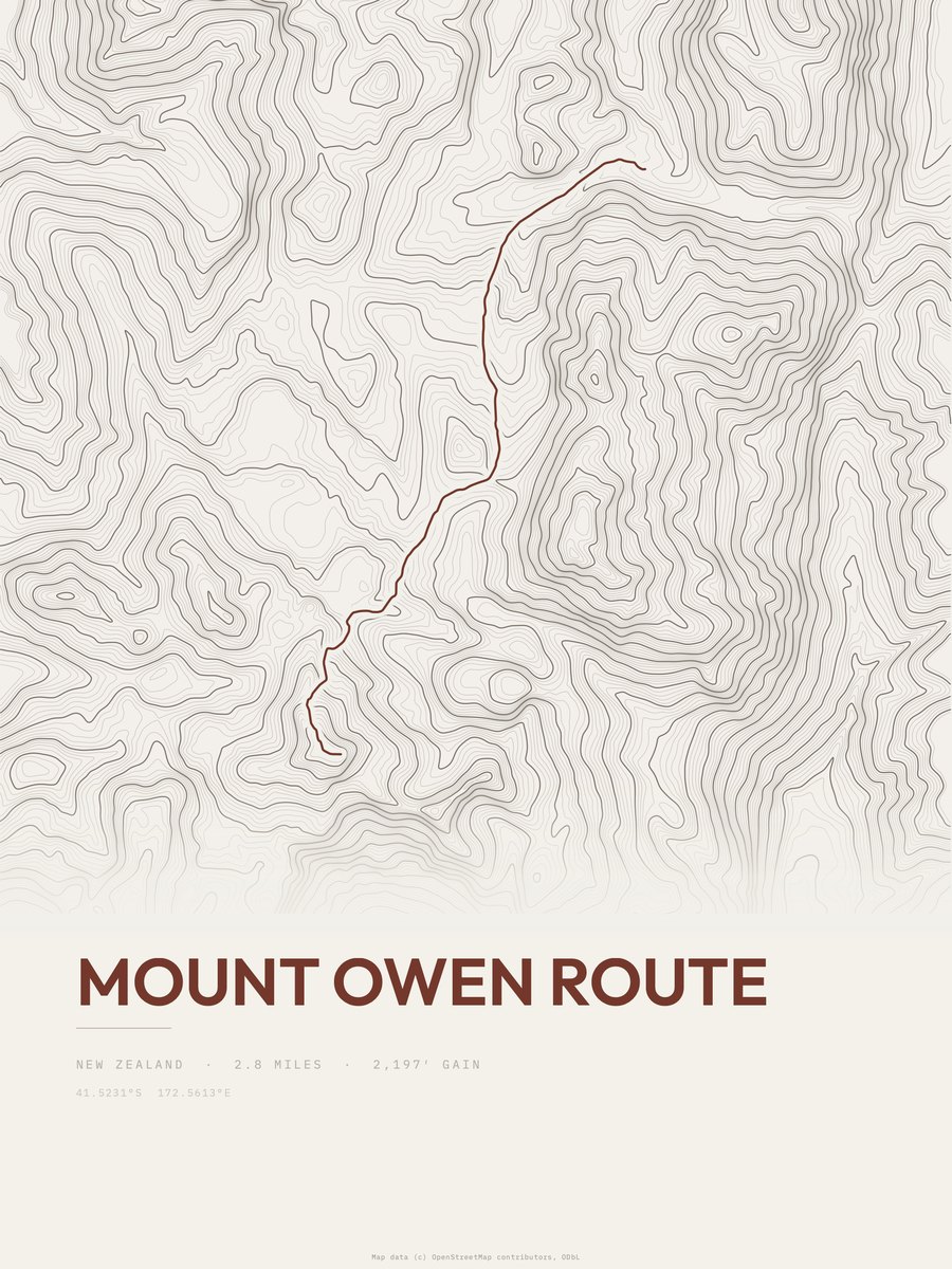 Mount Owen Route topographic trail print