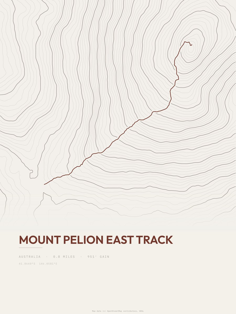 Mount Pelion East Track topographic trail print