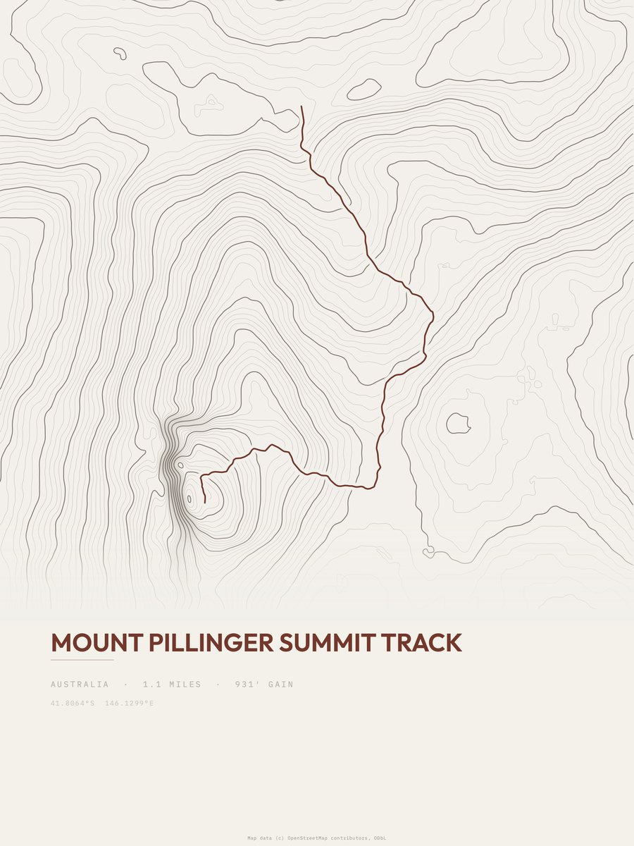 Mount Pillinger Summit Track topographic trail print