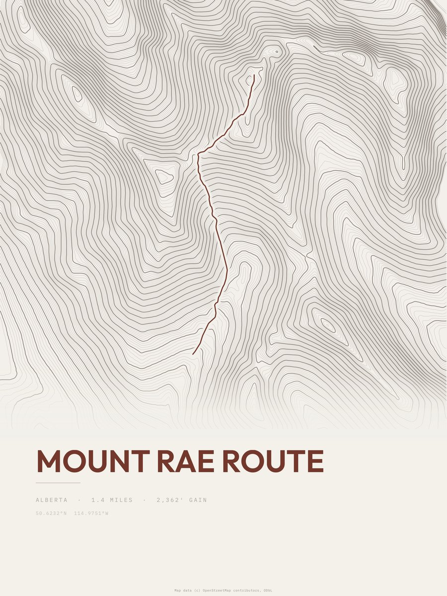 Mount Rae Route Topographic print