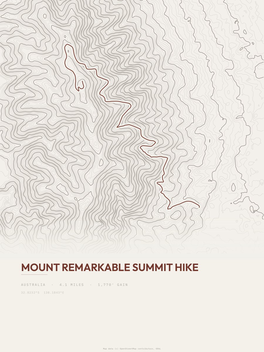 Mount Remarkable Summit Hike topographic trail print
