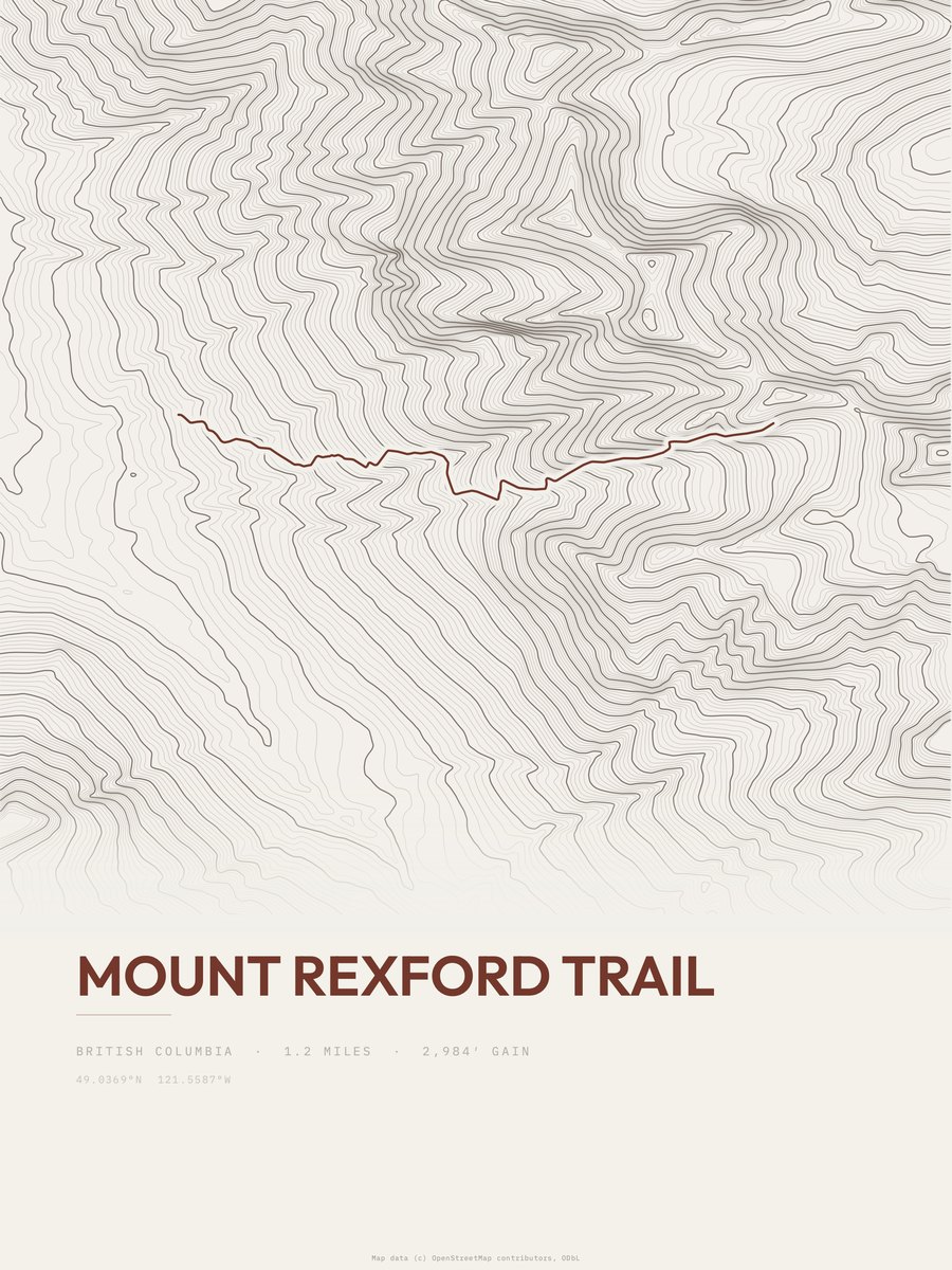 Mount Rexford Trail topographic trail print