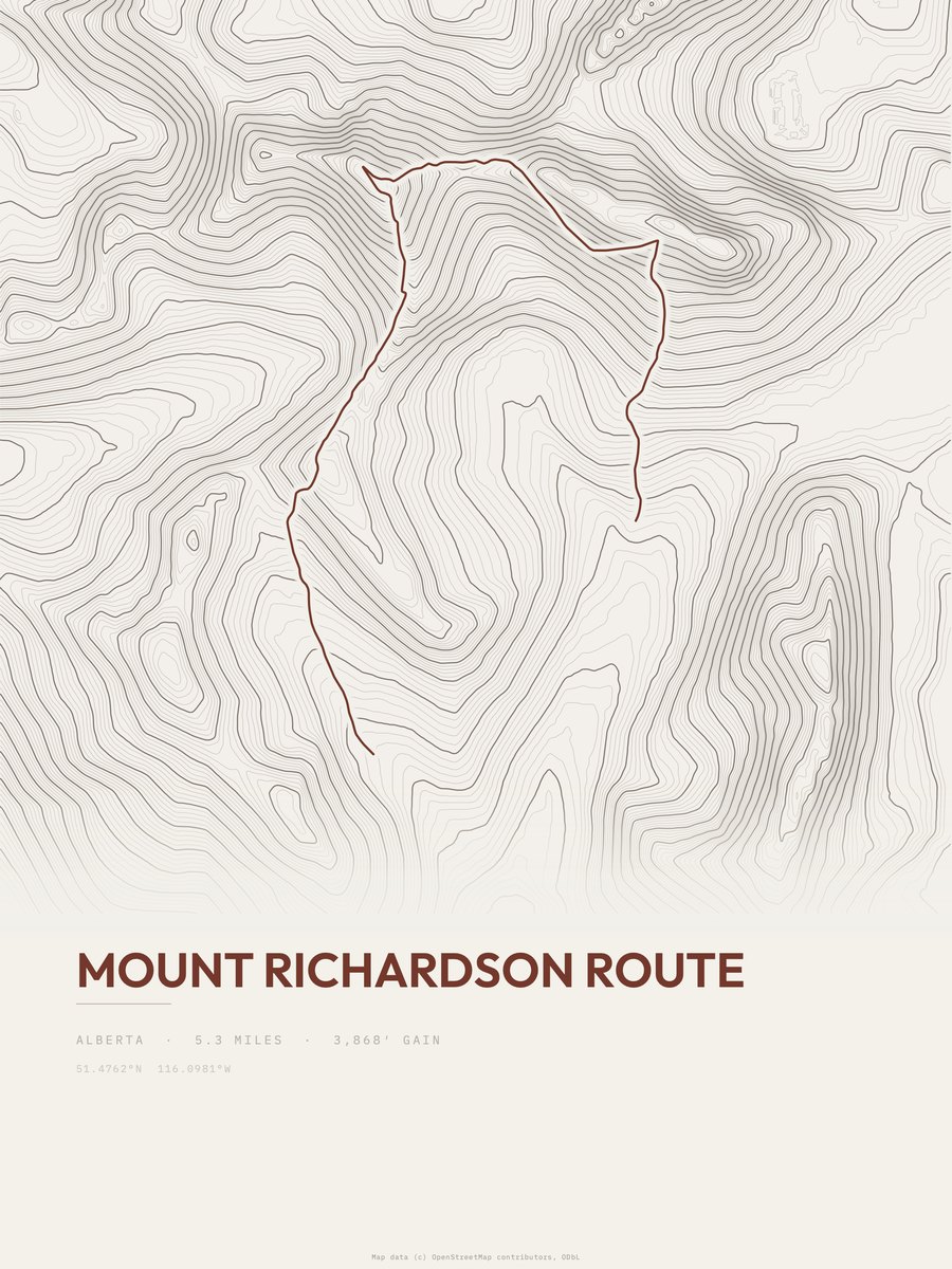 Mount Richardson Route topographic trail print