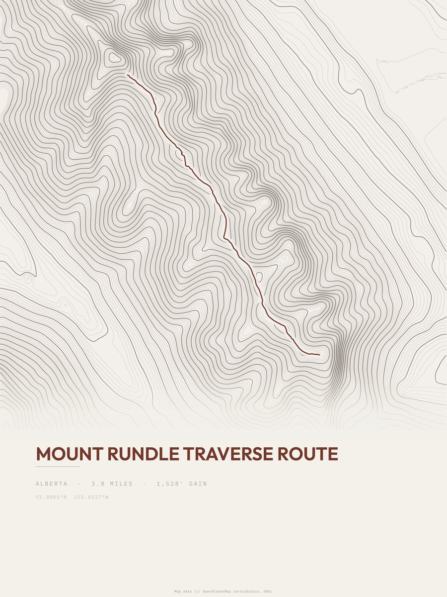 Mount Rundle Traverse Route Topographic print
