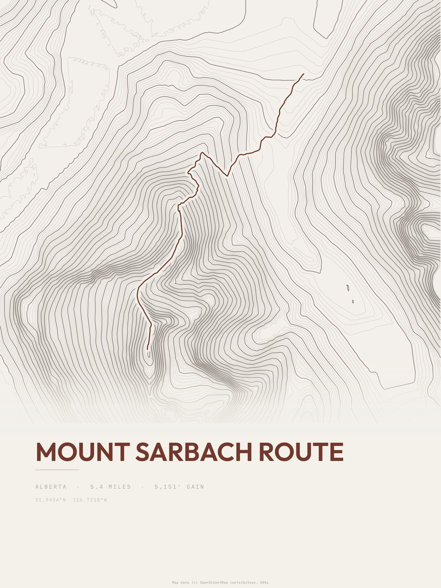 Mount Sarbach Route topographic trail print