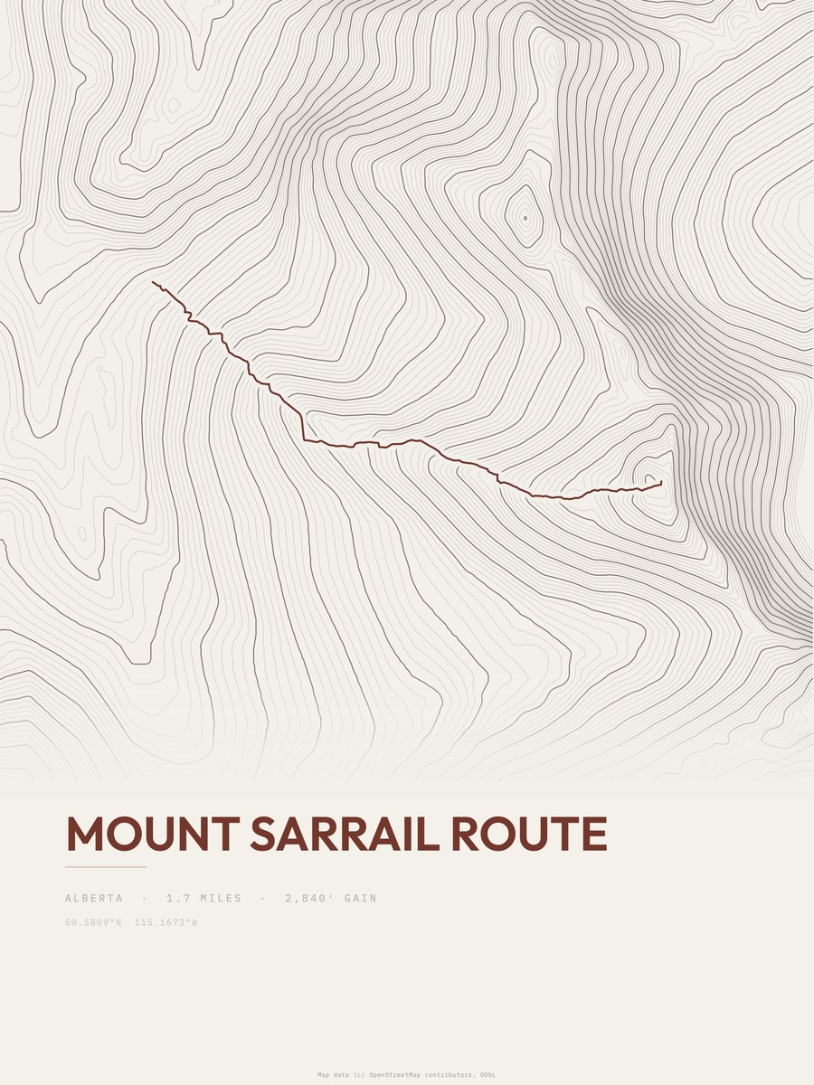 Mount Sarrail Route Topographic print