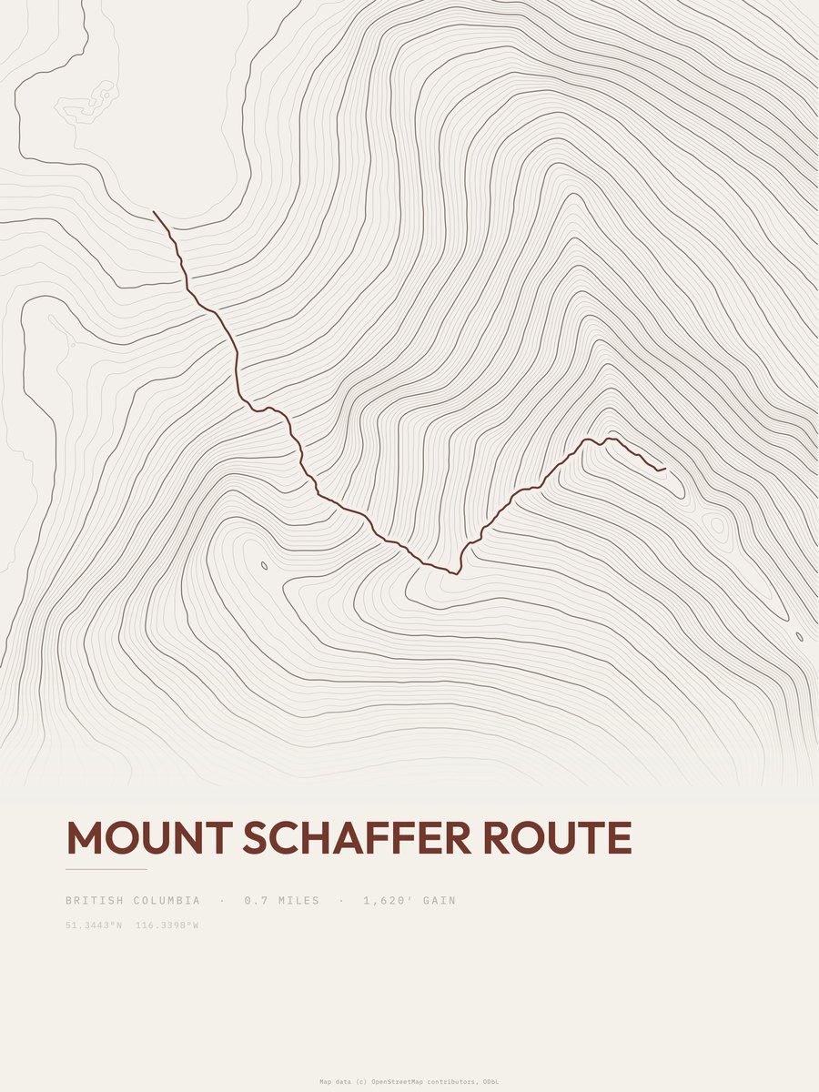 Mount Schaffer Route Topographic print