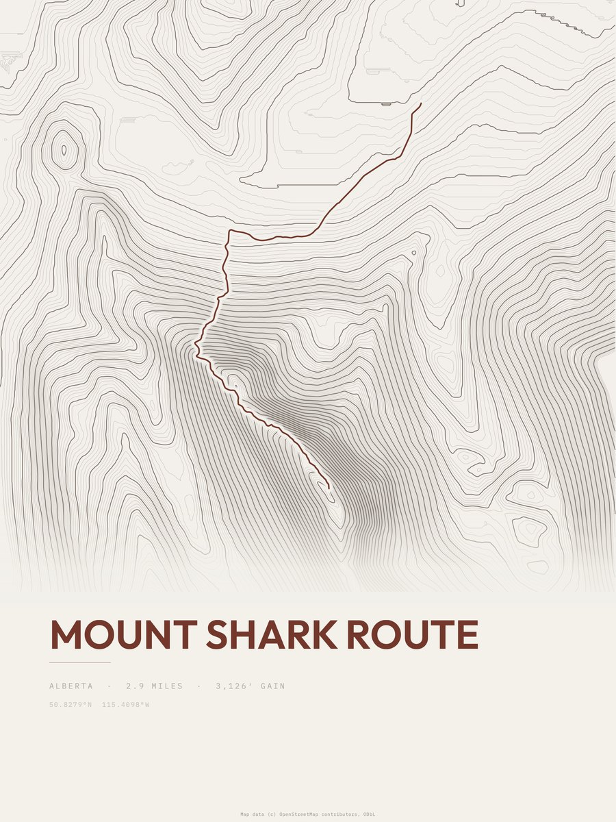 Mount Shark Route Topographic print