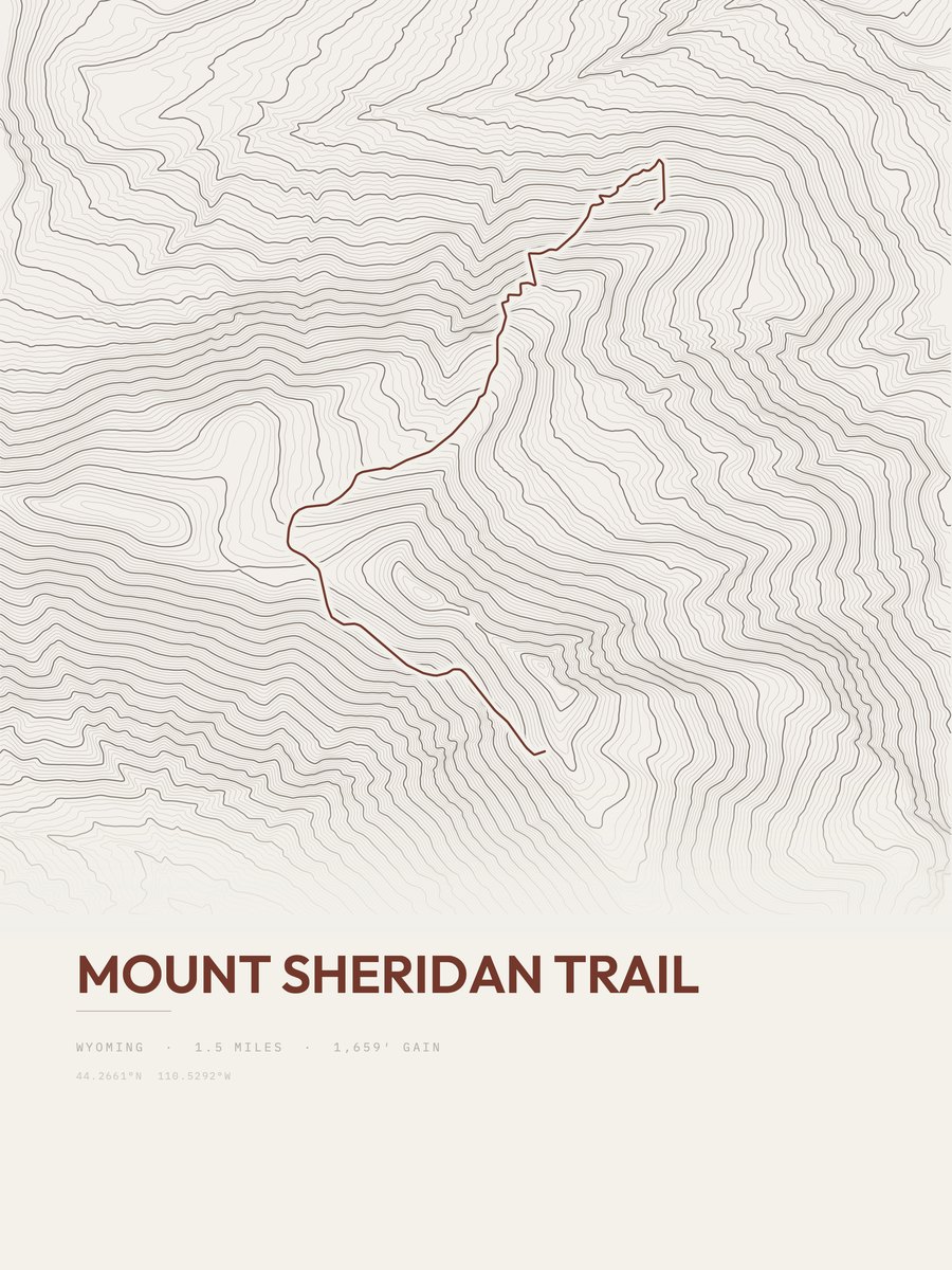 Mount Sheridan Trail topographic trail print