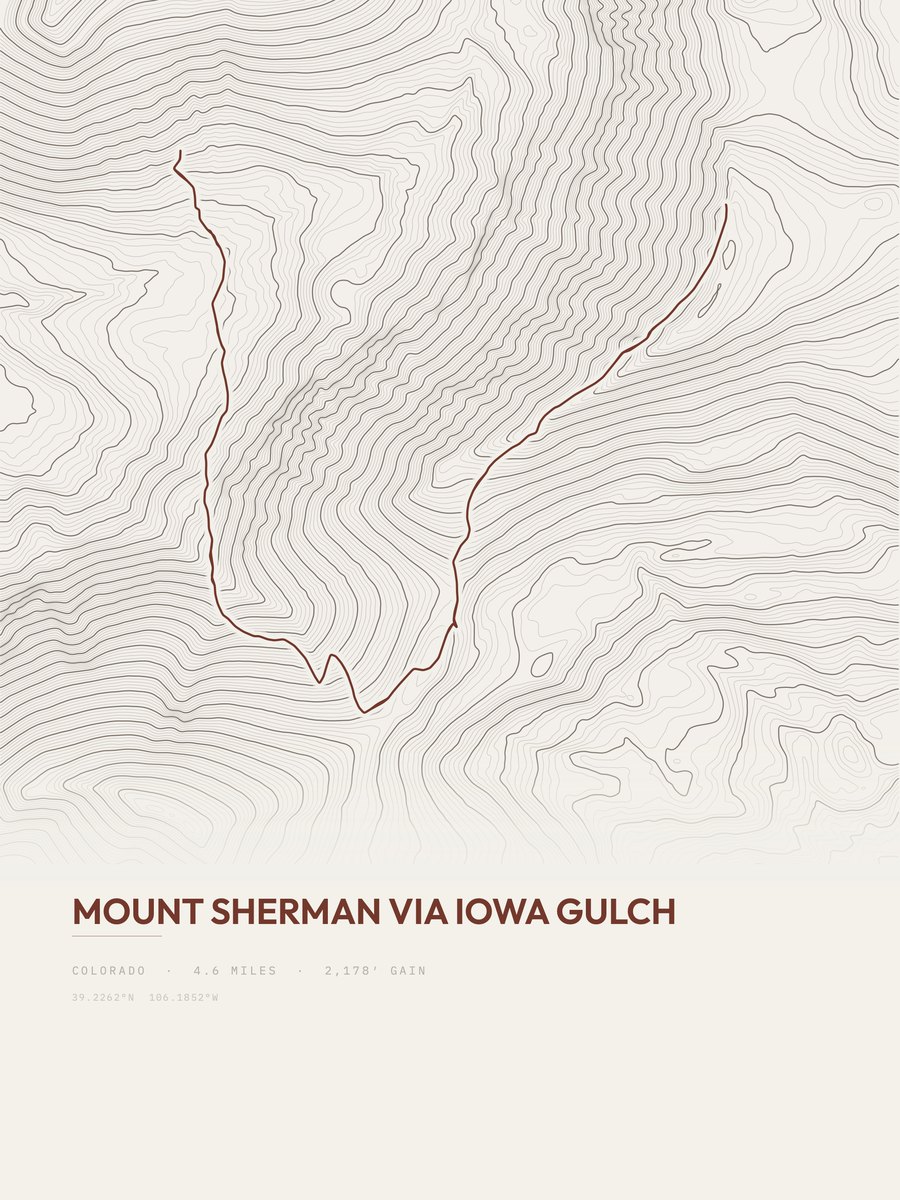 Mount Sherman Via Iowa Gulch topographic trail print