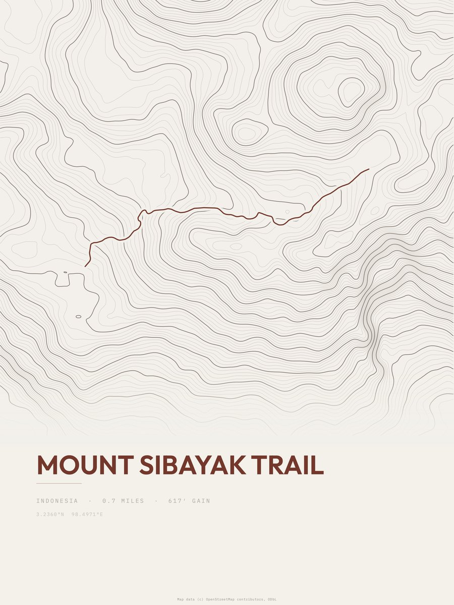 Mount Sibayak Trail topographic trail print