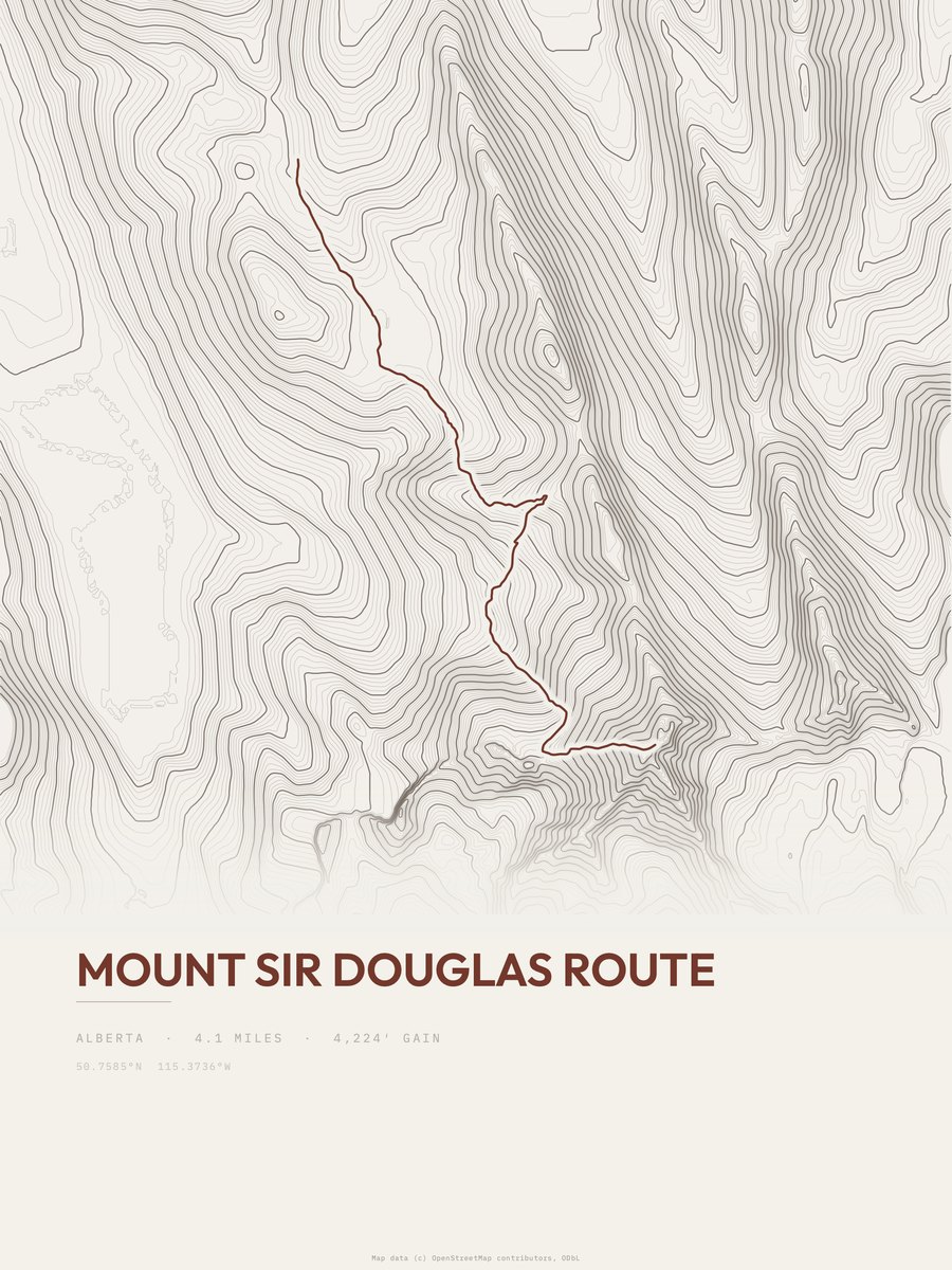 Mount Sir Douglas Route topographic trail print