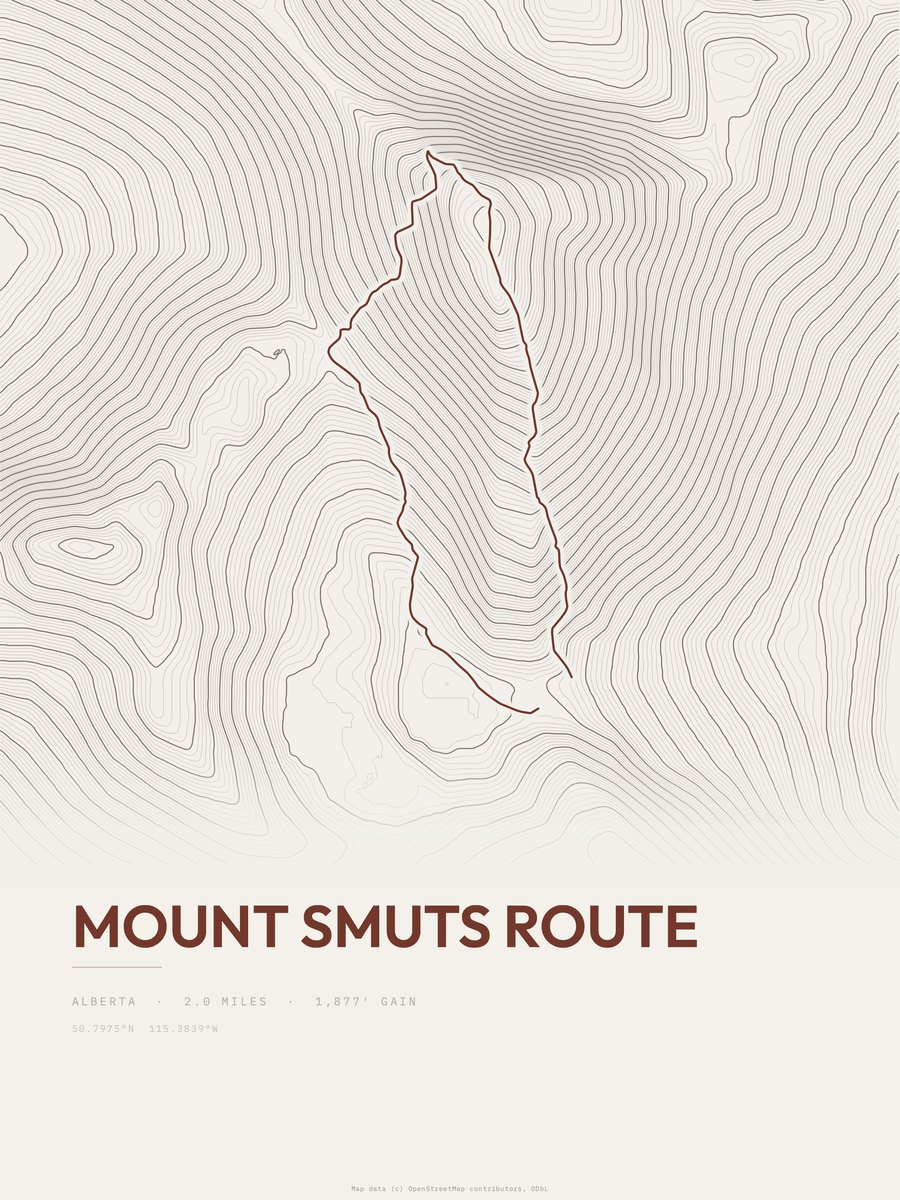 Mount Smuts Route Topographic print