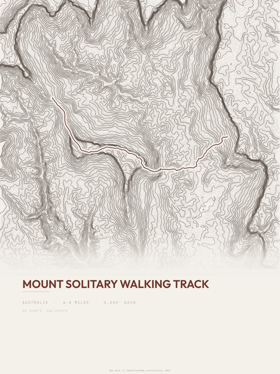 Mount Solitary Walking Track topographic trail print