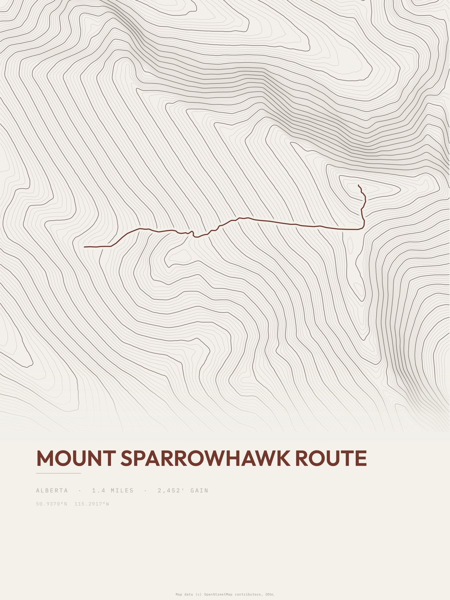 Mount Sparrowhawk Route Topographic print