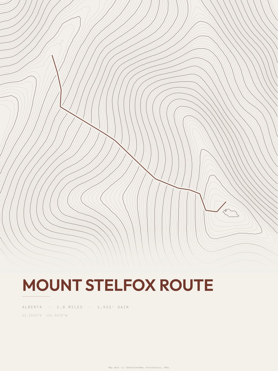 Mount Stelfox Route topographic trail print