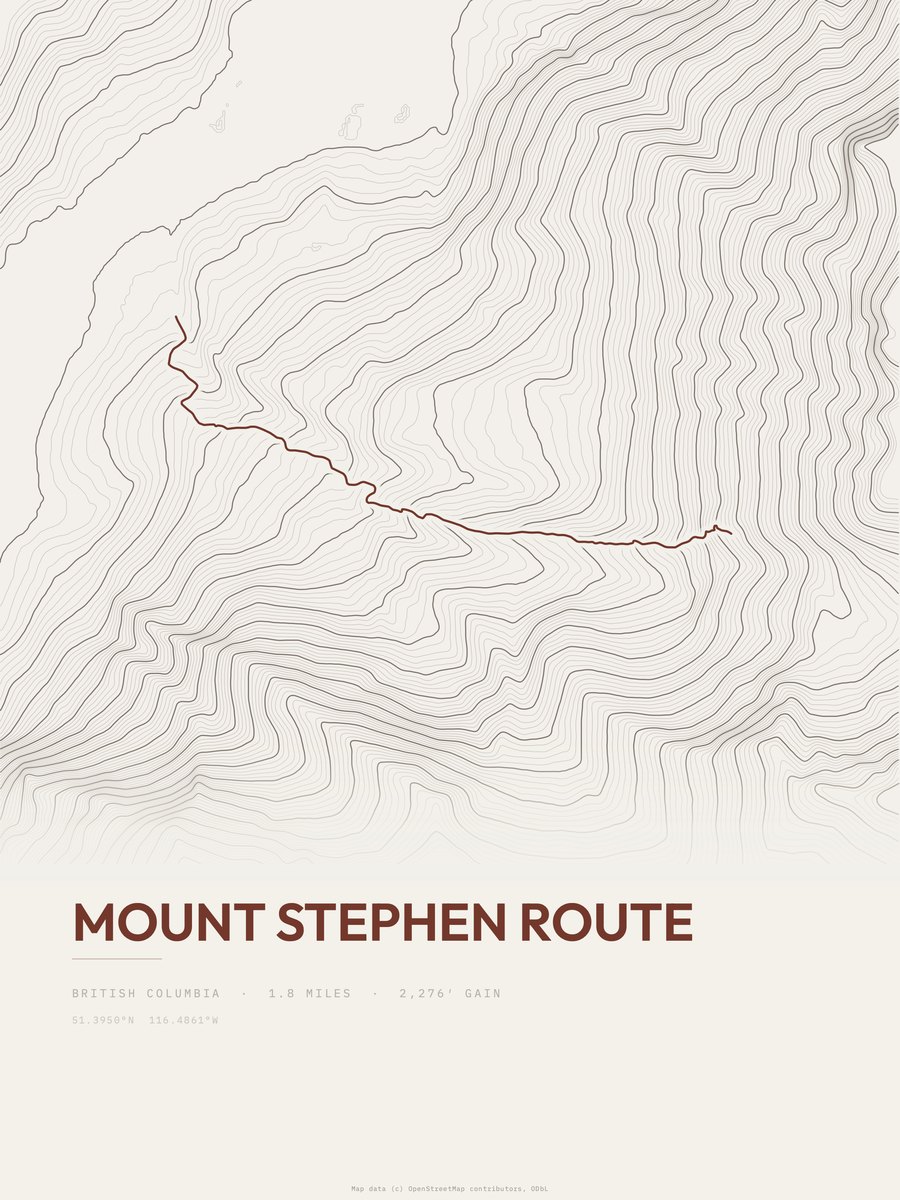 Mount Stephen Route topographic trail print