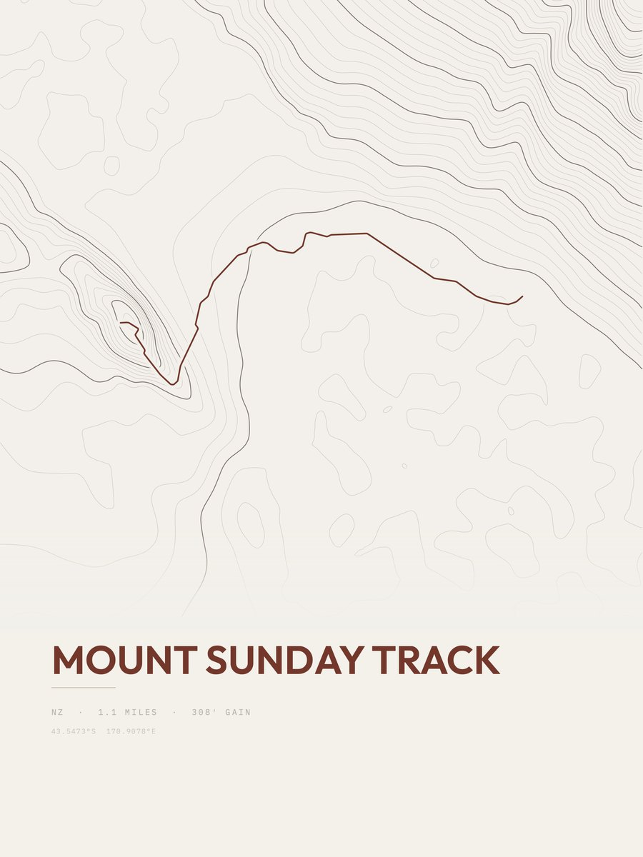 Mount Sunday Track topographic trail print