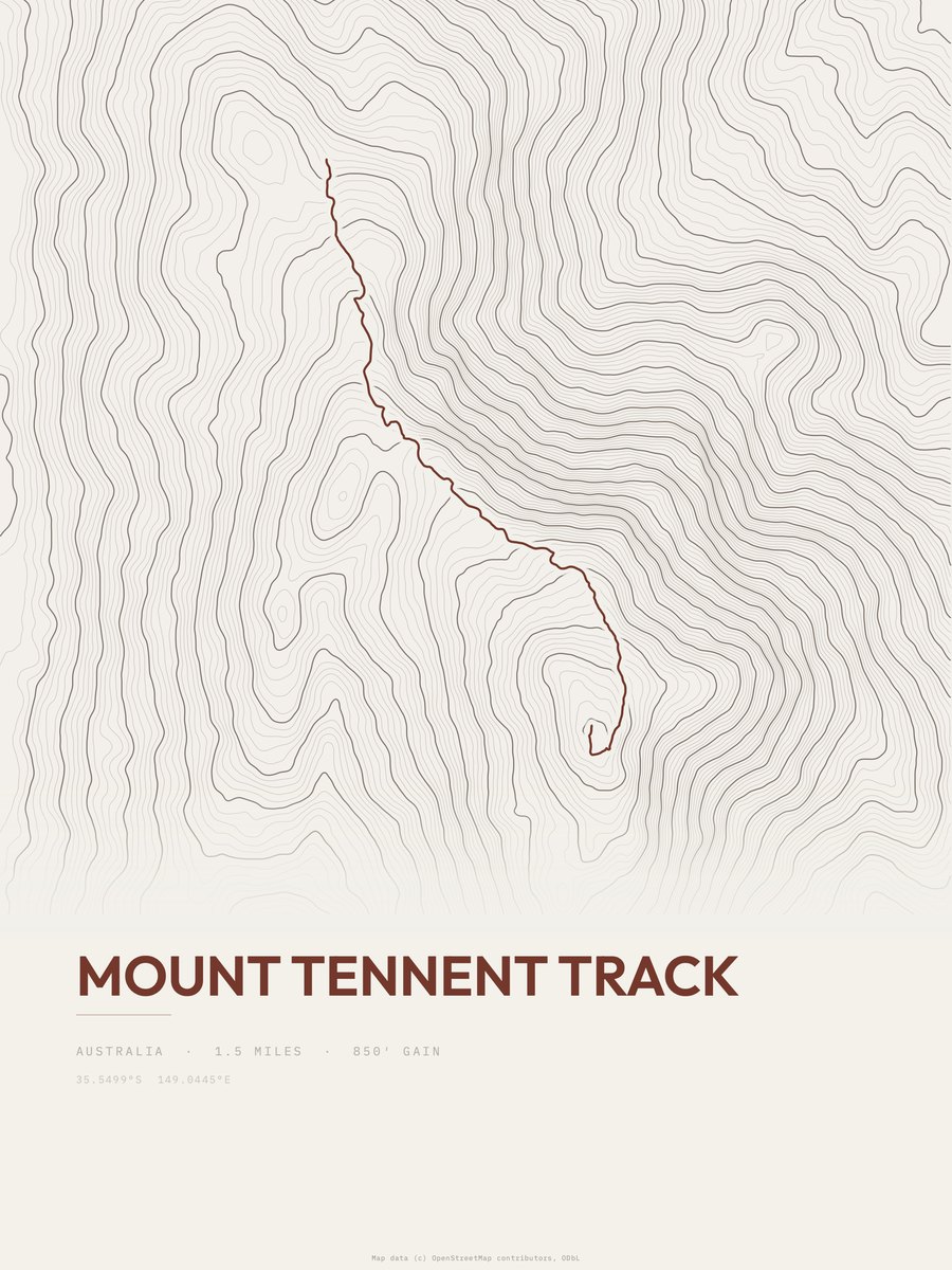 Mount Tennent Track Topographic print