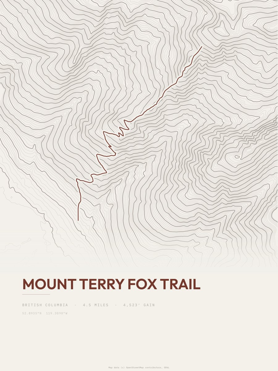 Mount Terry Fox Trail Topographic print