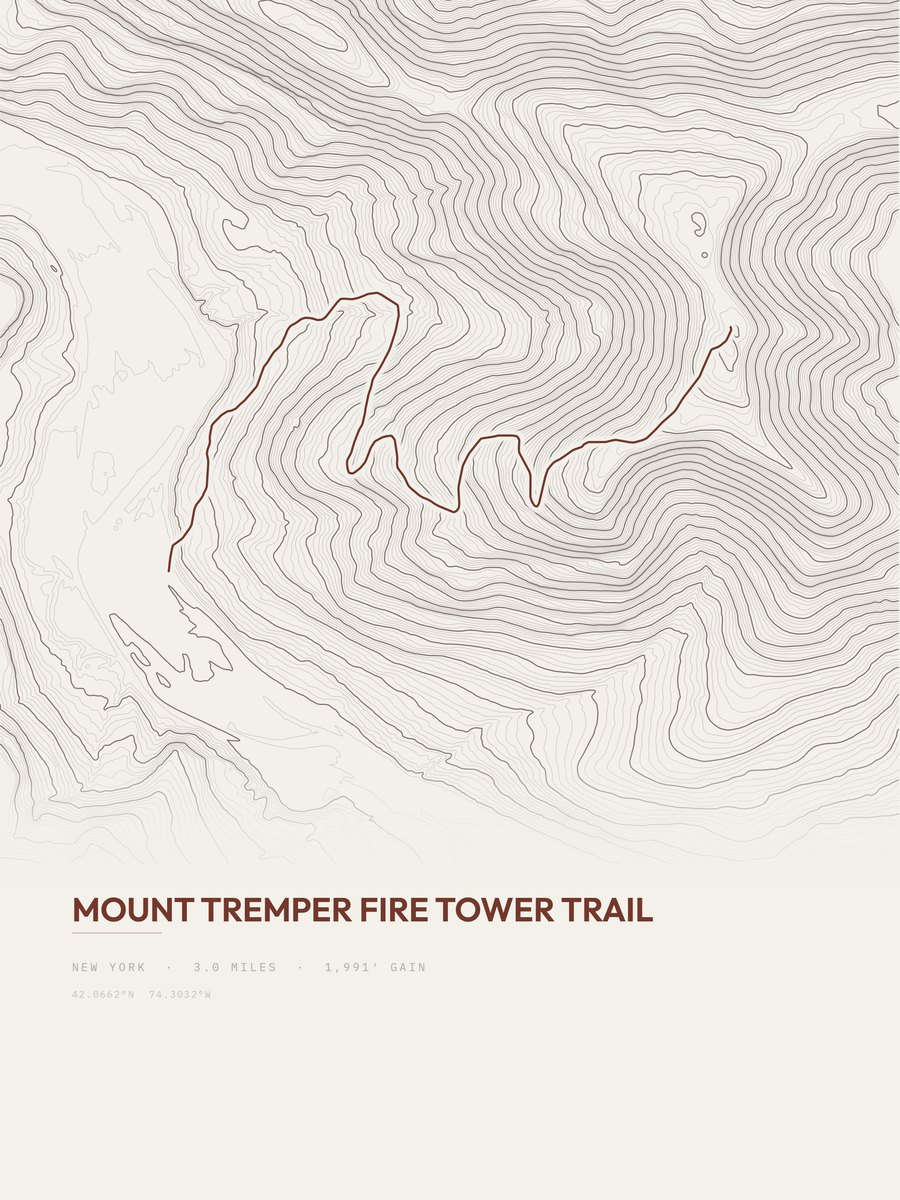 Mount Tremper Fire Tower Trail topographic trail print