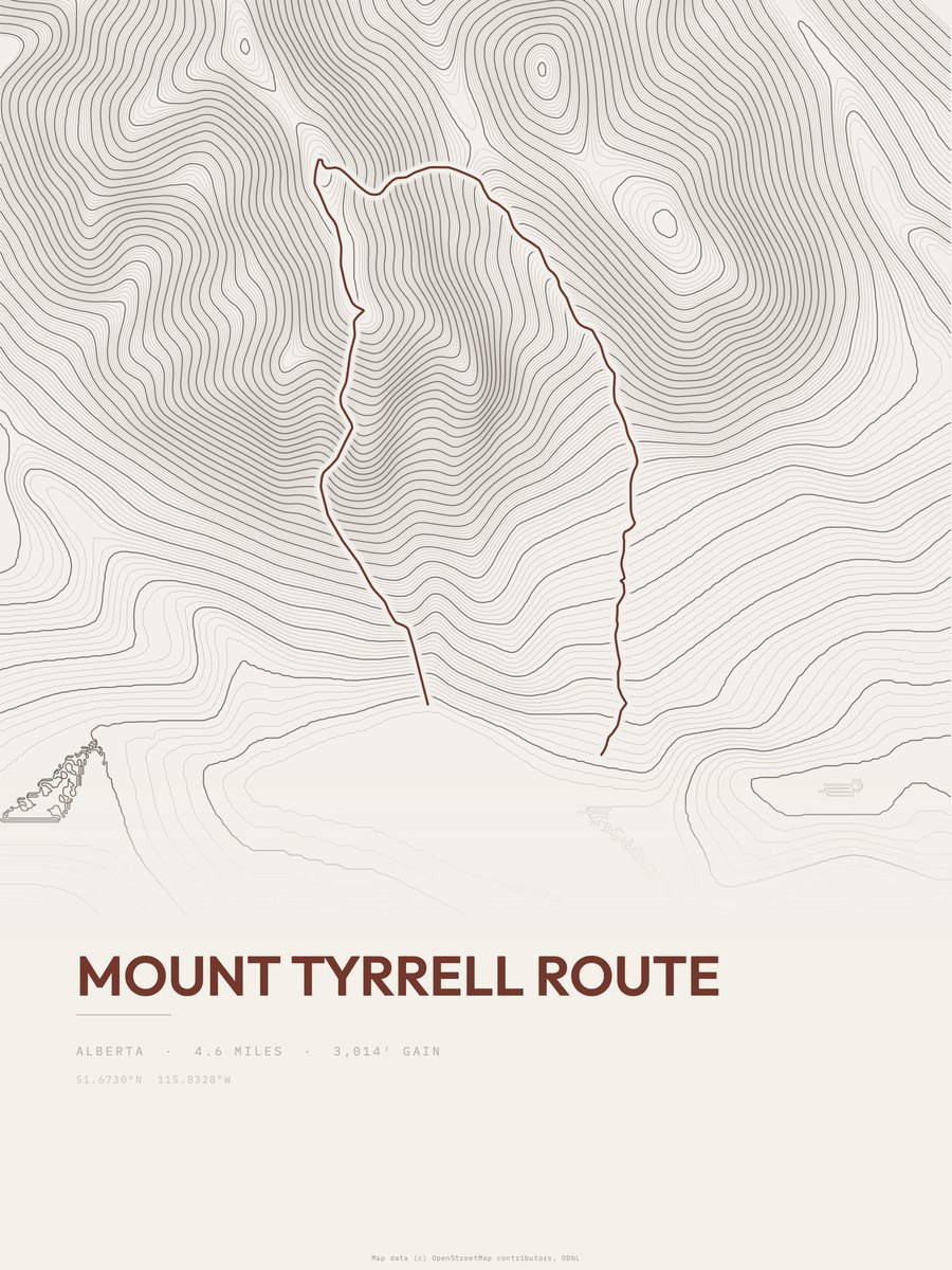 Mount Tyrrell Route Topographic print