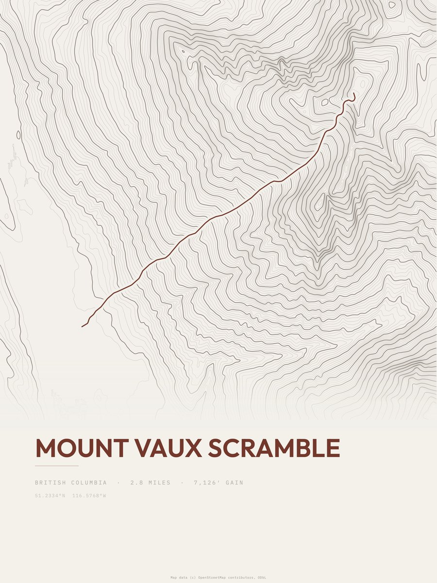 Mount Vaux Scramble topographic trail print