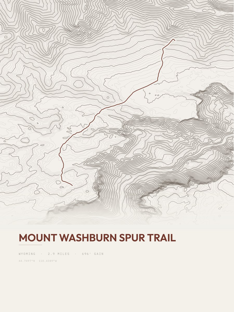 Mount Washburn Spur Trail topographic trail print