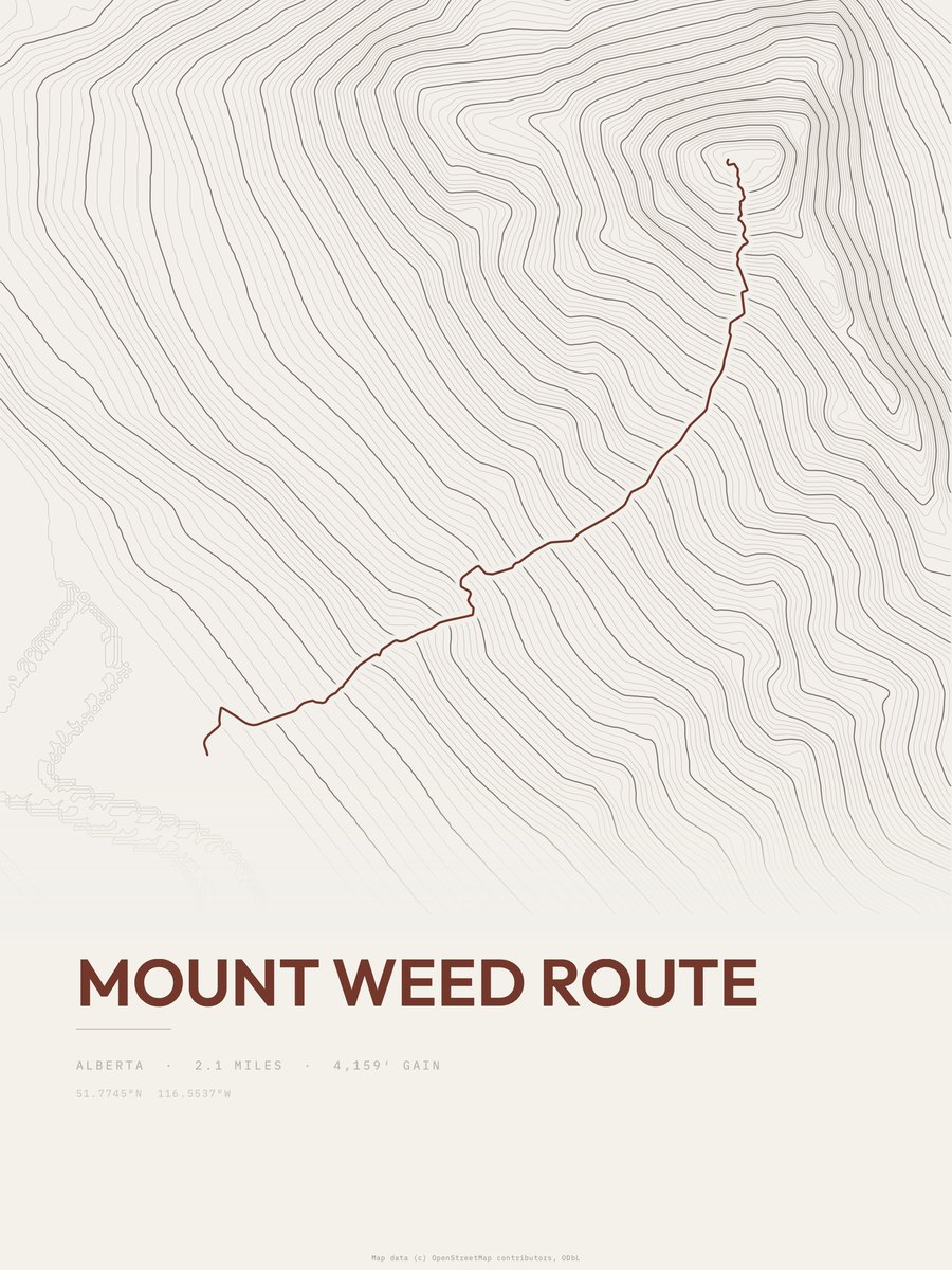 Mount Weed Route Topographic print