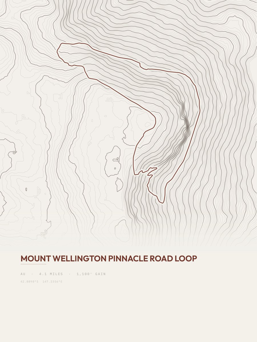 Mount Wellington topographic trail print