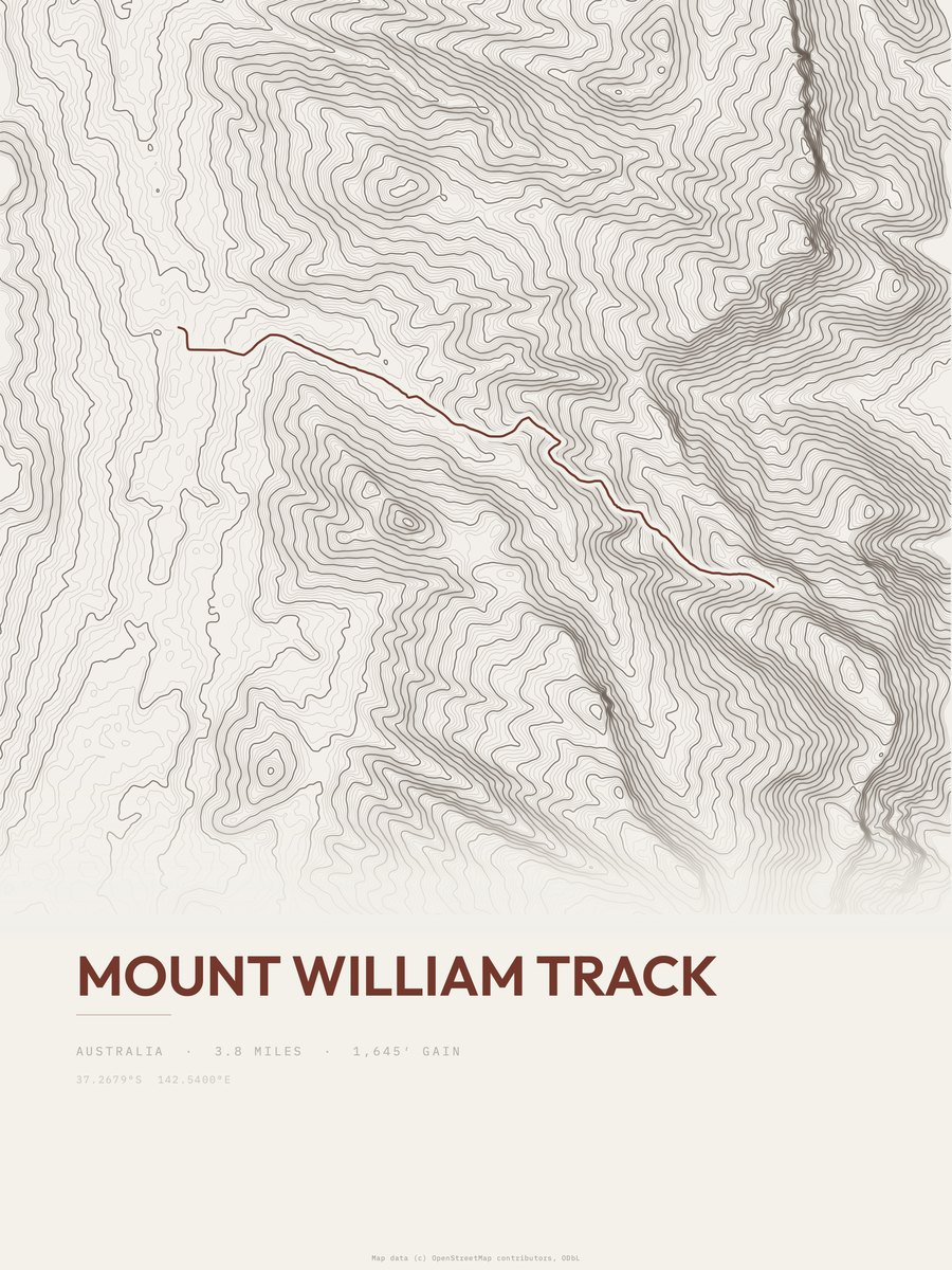 Mount William Track topographic trail print