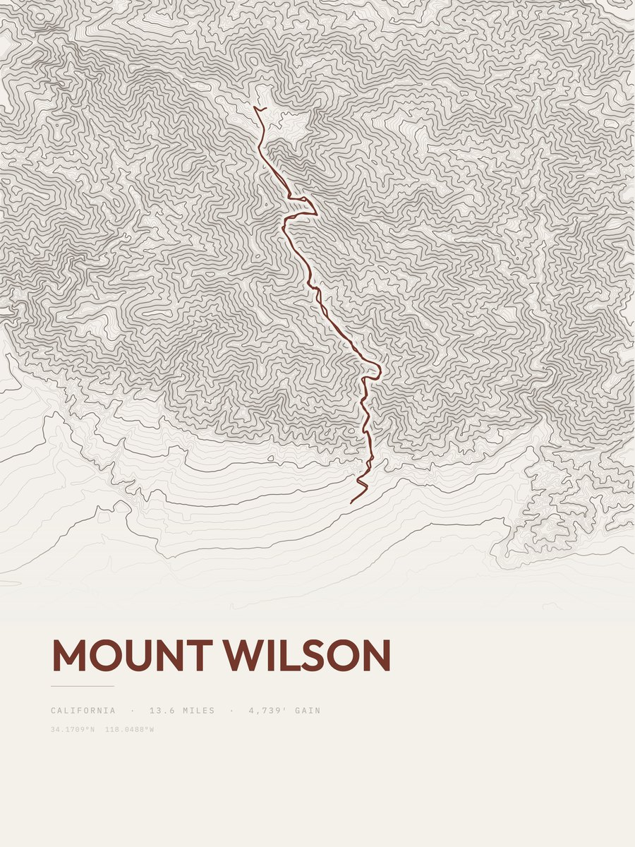 Mount Wilson topographic trail print