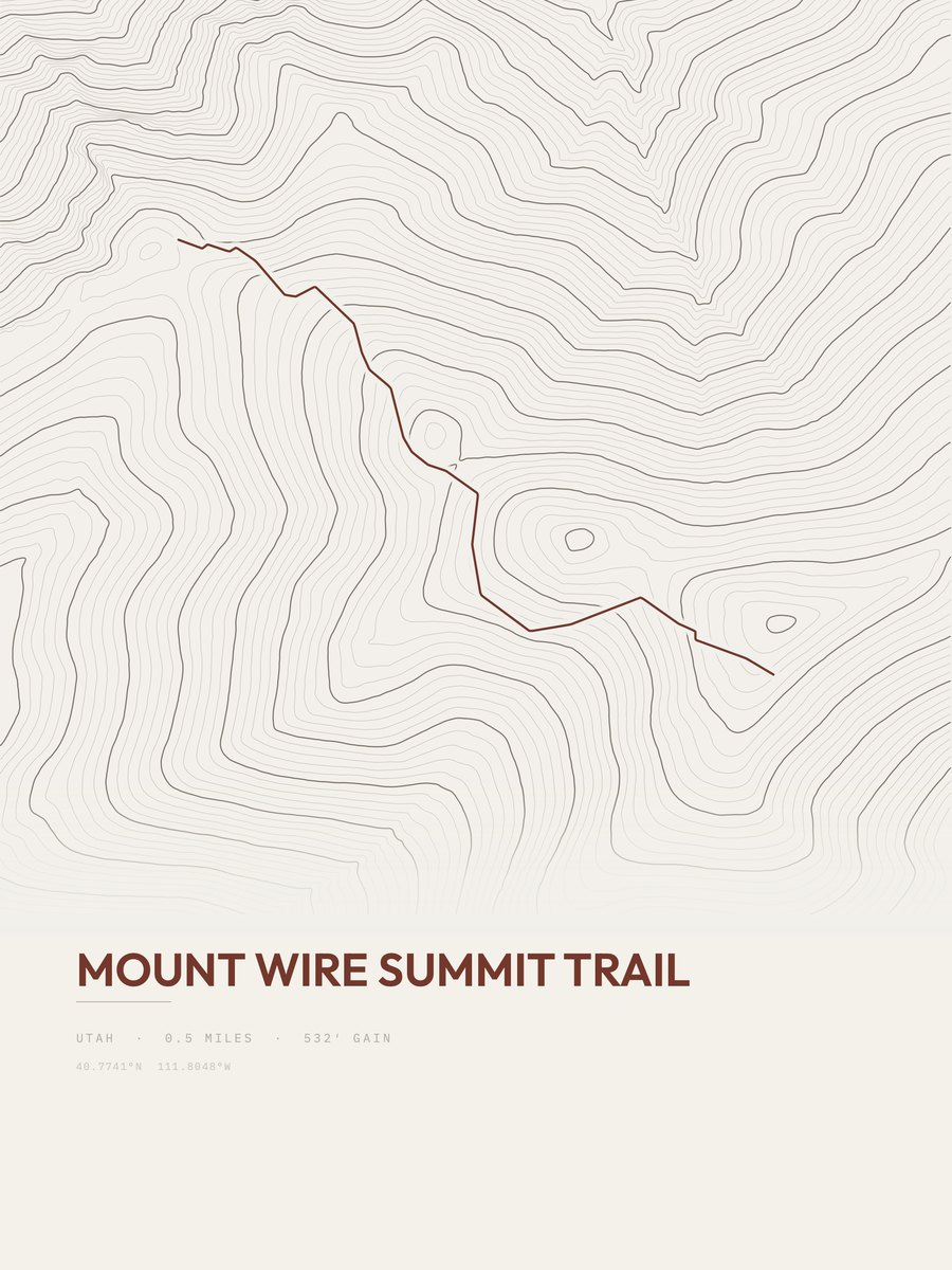 Mount Wire Summit Trail topographic trail print