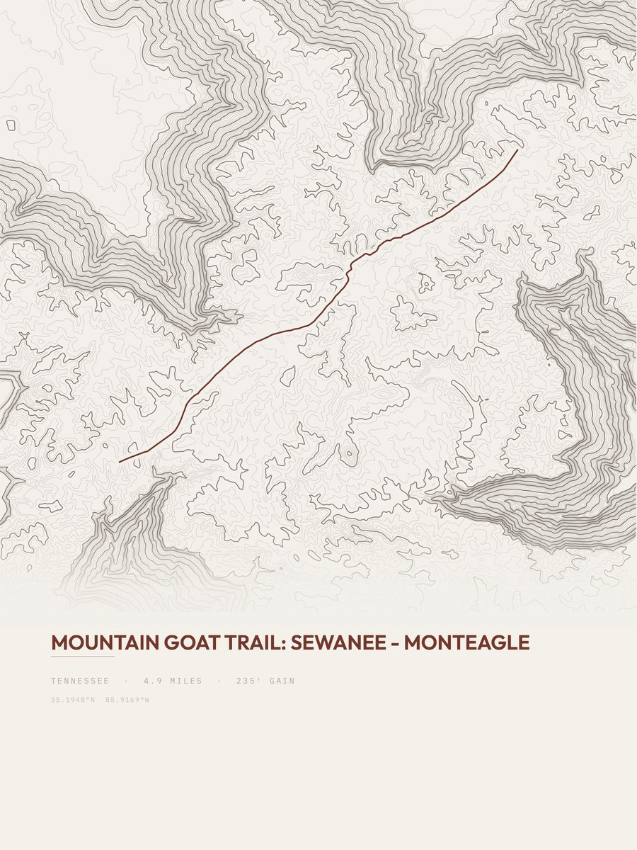 Mountain Goat Trail topographic trail print