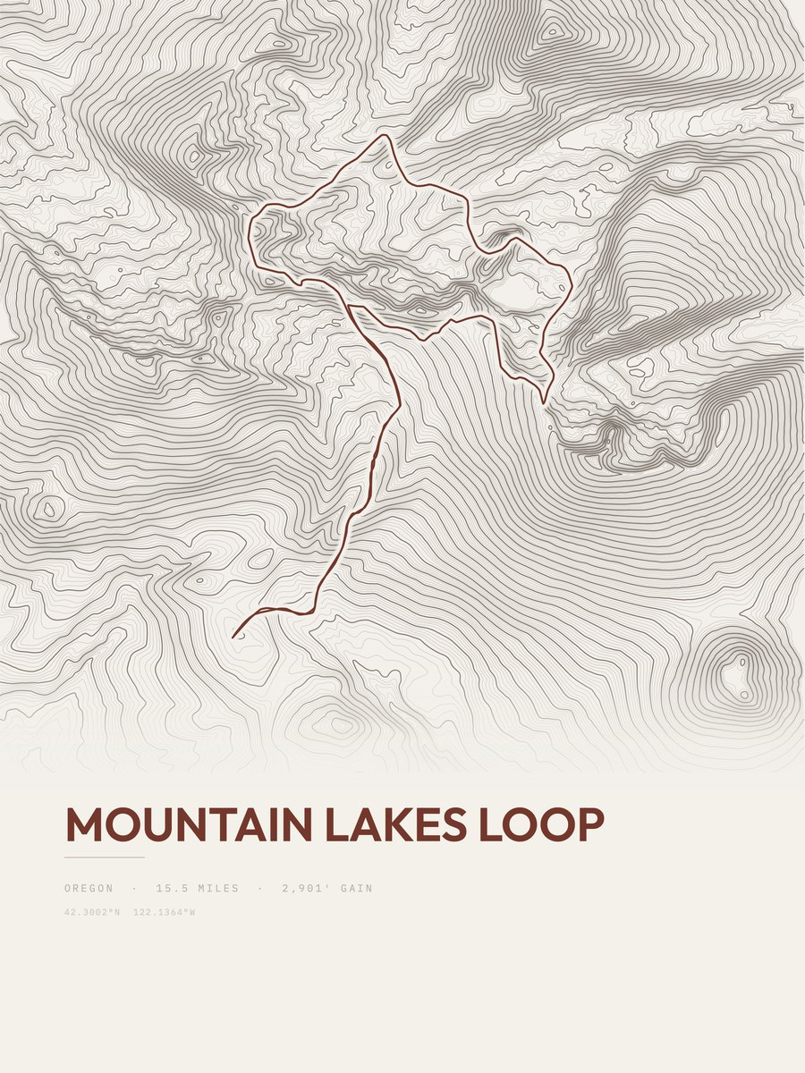 Mountain Lakes Loop topographic trail print
