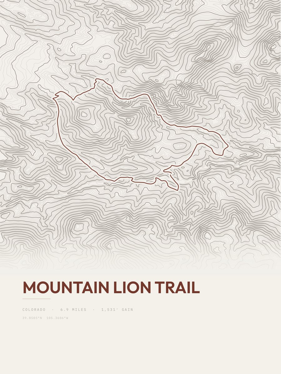 Mountain Lion Trail topographic trail print