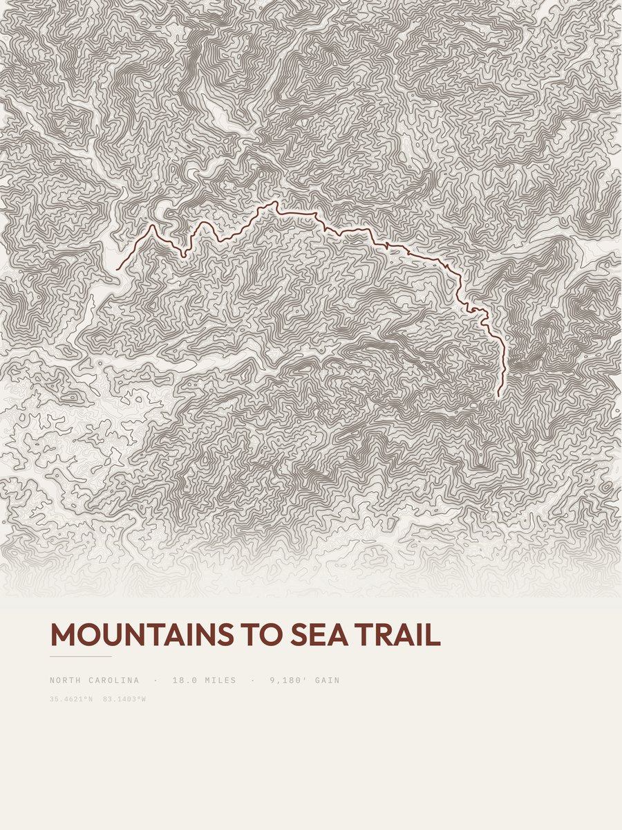 Mountains to Sea Trail topographic trail print