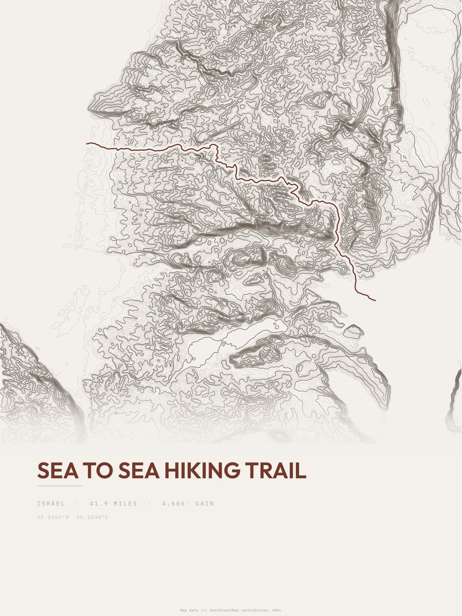 Sea to Sea Hiking Trail topographic trail print