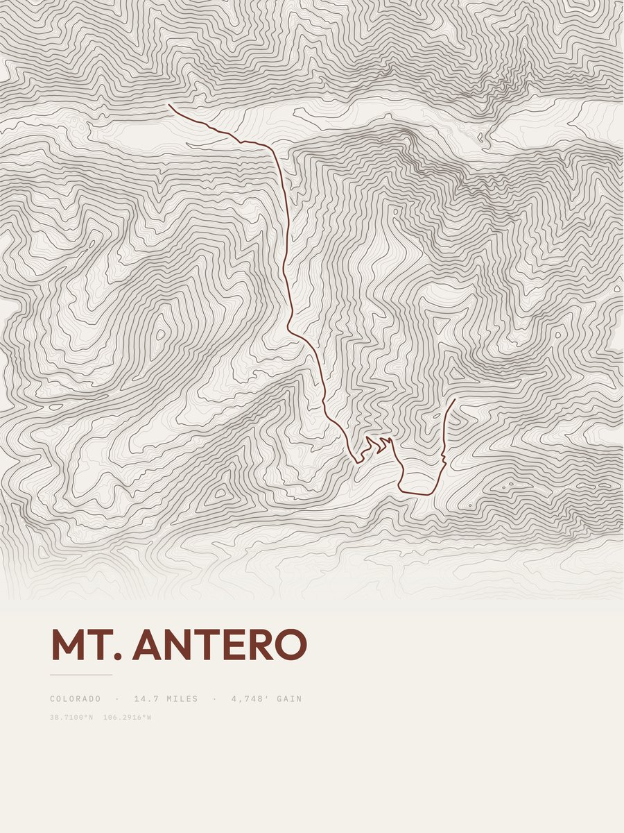 Mount Antero topographic trail print