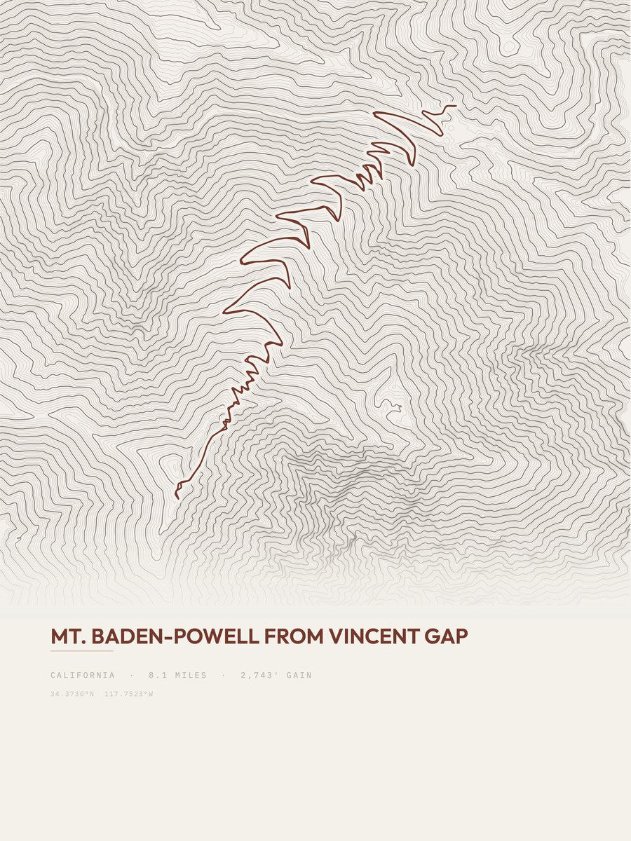 Mount Baden-Powell topographic trail print