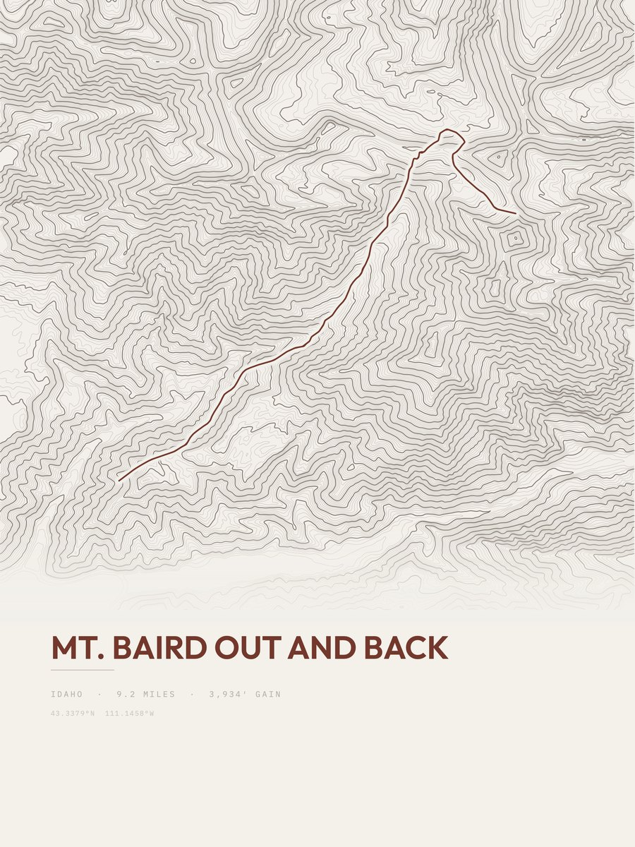 Mount Baird topographic trail print