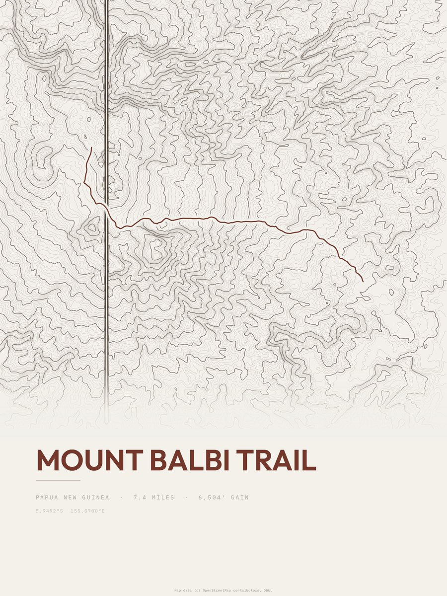 Mount Balbi trail Topographic print