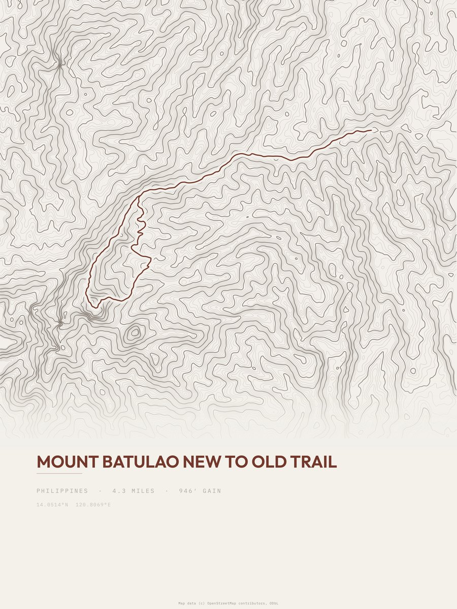 Mount Batulao New to Old Trail topographic trail print