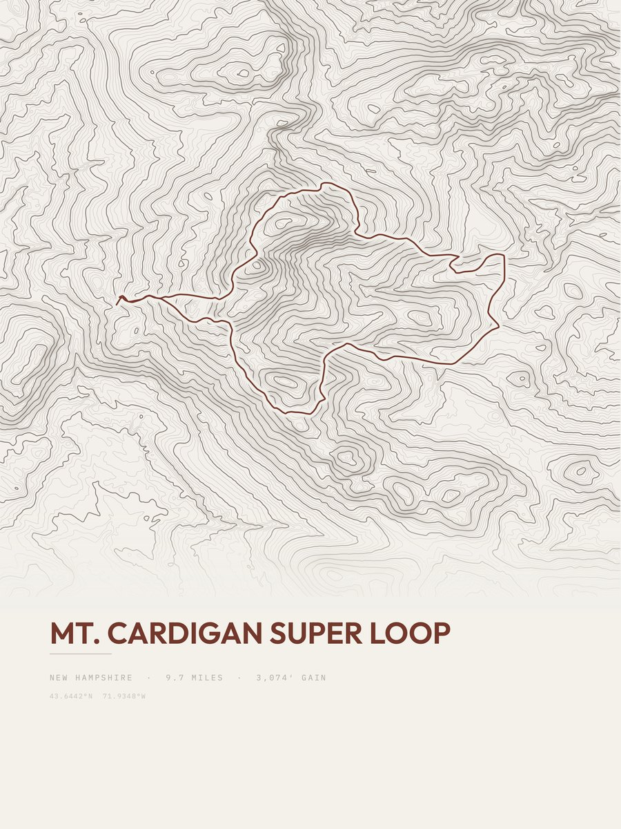 Mount Cardigan Super Loop topographic trail print