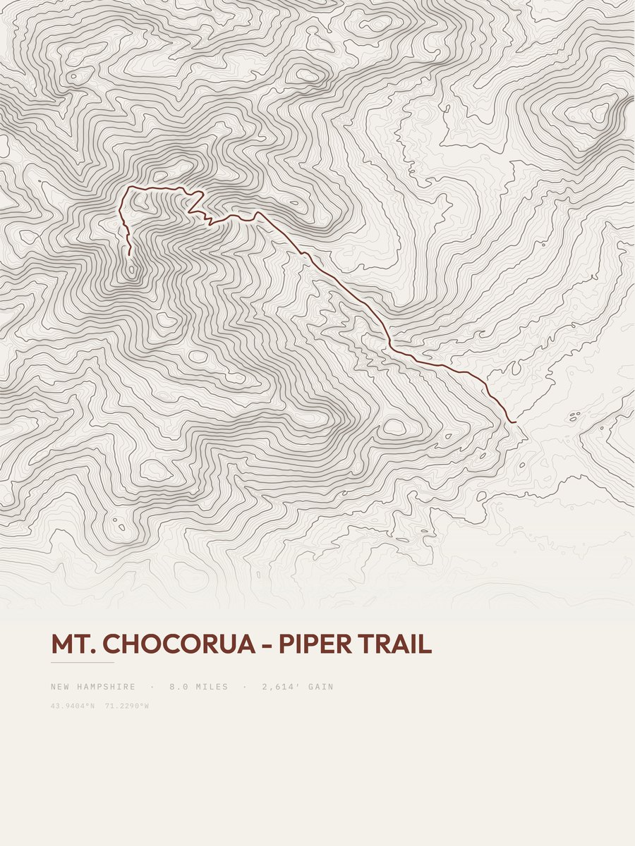 Mount Chocorua - Piper Trail topographic trail print
