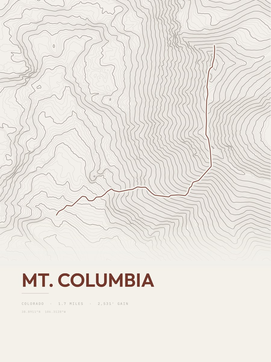 Mount Columbia topographic trail print