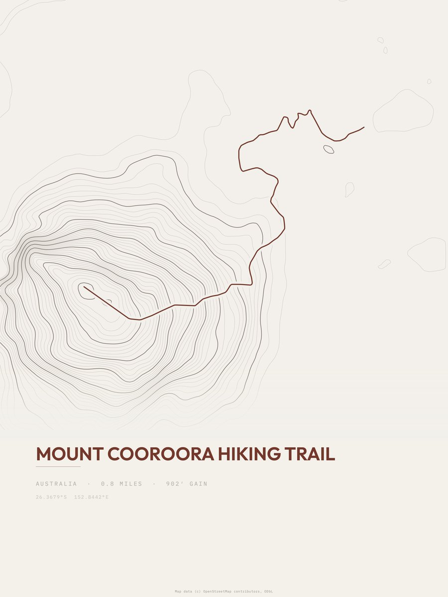 Mount Cooroora Hiking Trail topographic trail print
