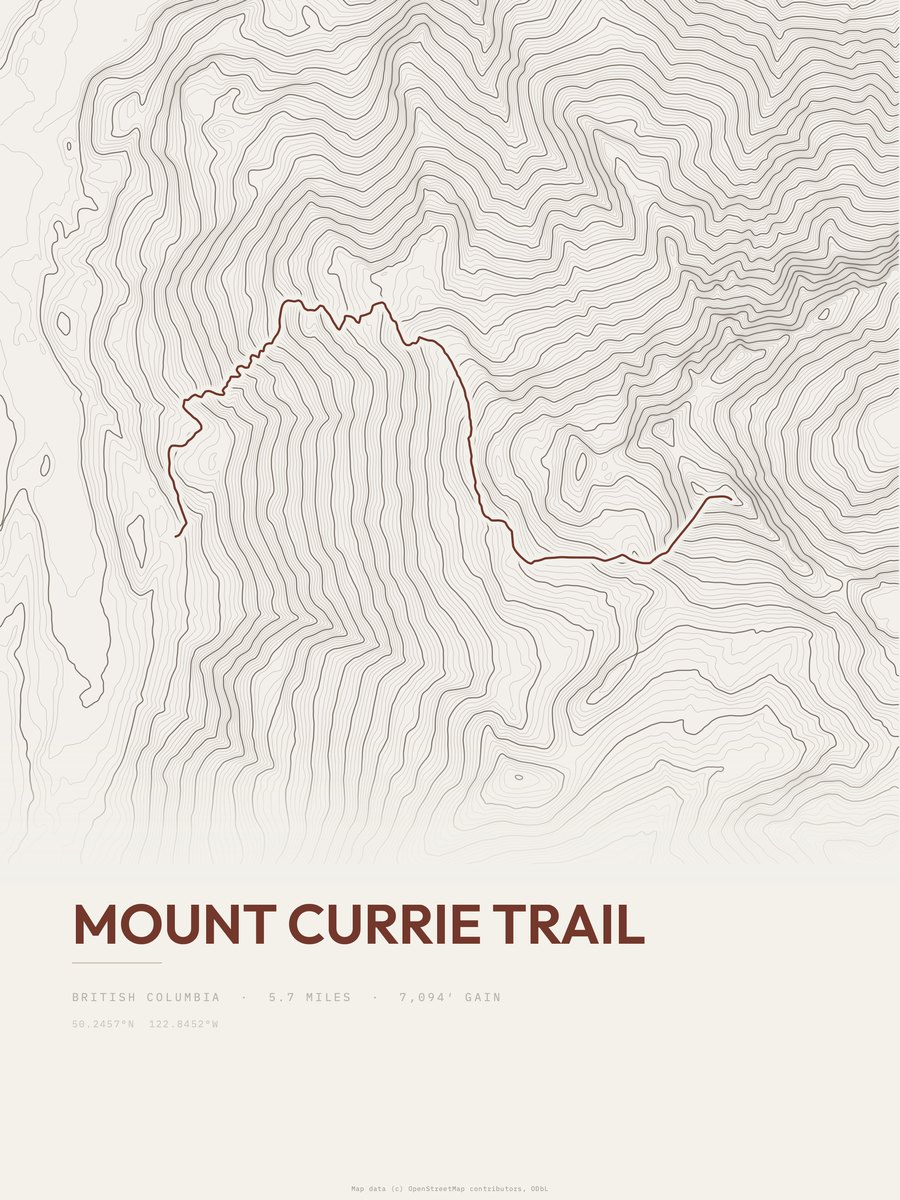 Mount Currie Trail Topographic print